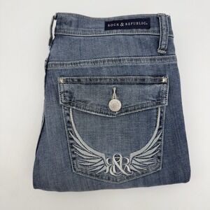 Rock & Republic Kendall Jeans Women's‎ Size 12 Straight Leg Embroidered Pockets